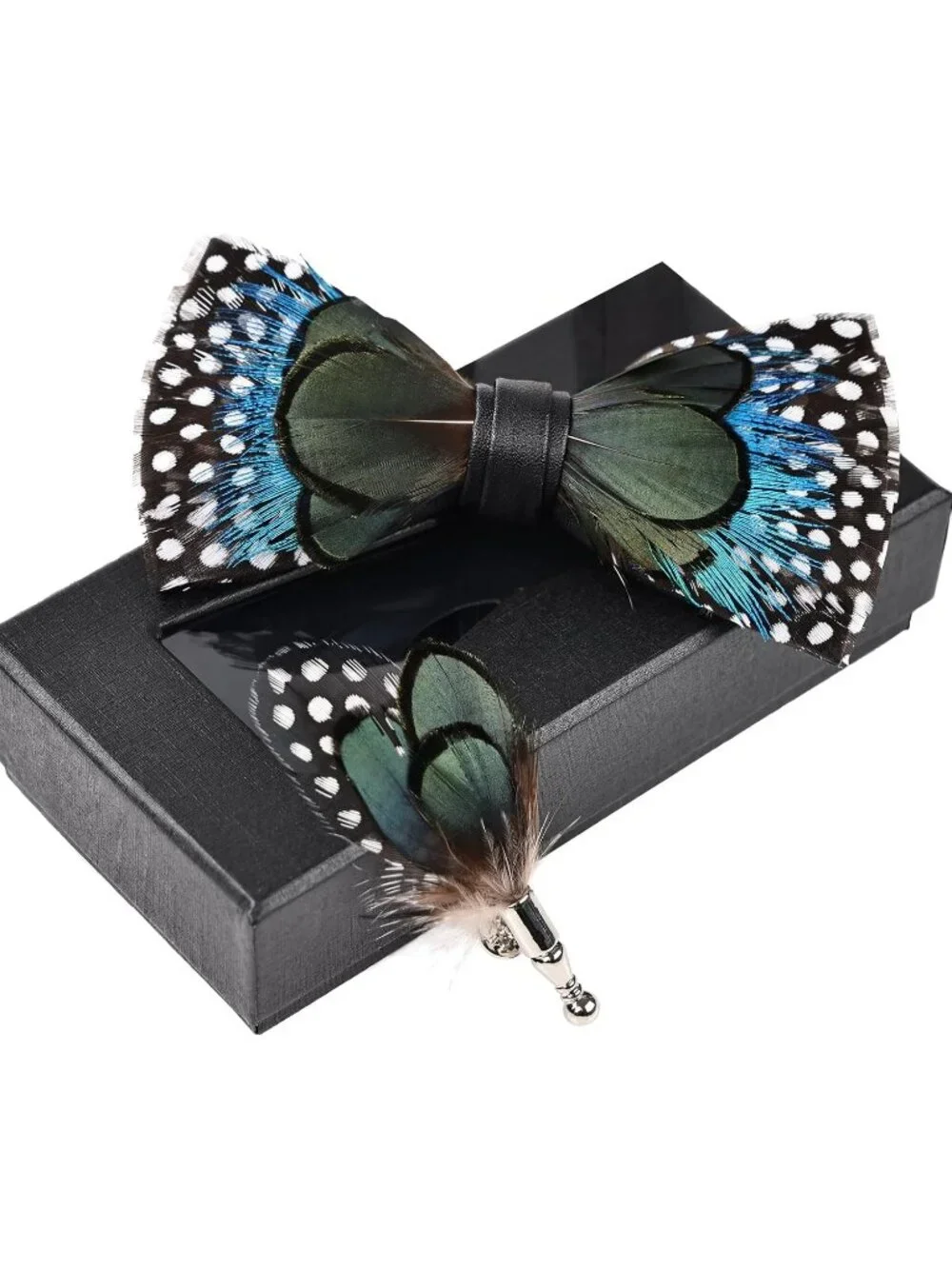 Adjustable Feather Bow Tie for Men, Handmade Leather Tuxedo Accessory